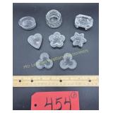 5 Glass Salt cellars, 3 individual glass salt