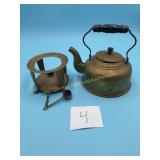 Antique Brass Tea Kettle with Metal Stand or