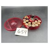 Vintage plastic container with sewing notions