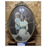 Bubble glass Antique Oval Picture with Brass Frame