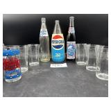 6 Pepsi glasses, 3 Vintage Pepsi bottles