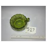 Vintage green glass handled dish