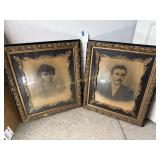 Man and Woman Antique Victorian Sepia portraits in