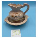 Vintage Bowl and Pitcher with Yellow flower