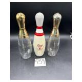 3 Bolling Pin Decanters--8 Pin on the Clear