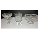 Vintage cake plate, sm. bowl, glass canister