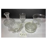 Vintage glass bowl with lid, patterned glass