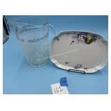 Nippon serving tray, MCM glass pitcher