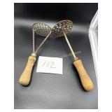 2 Vintage Wood handled  Mashers