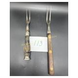 2 Vintage Wood handled carving forks