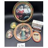 Coca-Cola Items---3 Larger Tin Plates, 2 Small