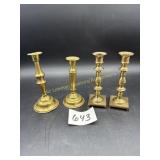 2 Brass Candlesticks, 2 Gold colored candlesticks