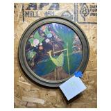 Round Vintage style Peacock painting