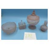 Lot of Old Frosted Pink glassware