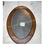 Oval Oak Mirror--Beveled Glass Mirror