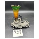 Vintage Accent Lamp with Green and Amber Shade