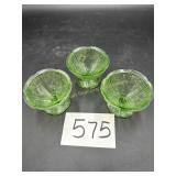 Green Glass Dessert Dishes (3 Pieces