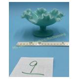 Fenton Turquoise Silver Crest Glass crimped Rim