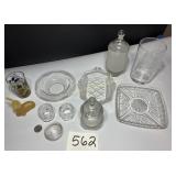 3 small decorative dishes, 2 vases, small jar