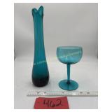 MCM Swung Glass Vase, Teal Green Goblet