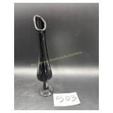 Fenton black amethyst bud vase 11'