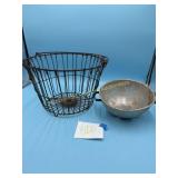 Vintage Egg Wire Basket and Metal Strainer