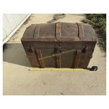Antique Wood and Metal Trunk with Tray 23' Tall,