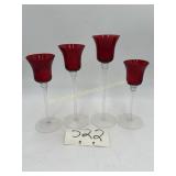 4 stemmed  Ruby Red votive candle holders