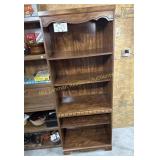 5 Shelf dark stained wood bookshelf, has a light,