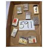 Flat of lighters, Zippo (5), Camel and Tareyton