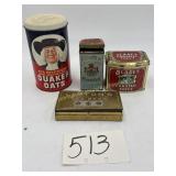 Antique Quaker Oats tin,  Slades toffee tin,