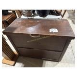 Primitive wood box with lid on castors 36' W x
