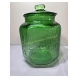 Mr. Peanut Green glass jar, lidded, 12' tall