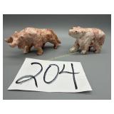 Hand carved pink marble and alabaster bull, and