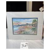 Vintage Coastal Landscape Watercolor painting