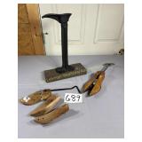 Cast Iron Shoe repair stand with wooden shoe