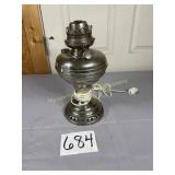 Nickel plated metal oil lamp, converted to