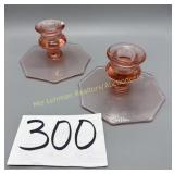 Vintage Pink Depression glass candleholders
