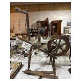 Vintage wooden spinning wheel, tabletop, some