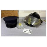 Vintage Firemans Helmet # 141 and dress hat,  Ft.