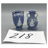 Miniature Wedgewood Blue and White bud vases, 2