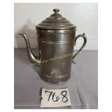 Silvertoned with enamel liner coffee pot. 12'