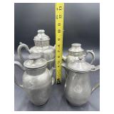 Lot of 4 Pewter cocktail shakers and pitcher