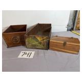 3 Antique wooden boxes/vessels, 7 1/2' W x 12' D,