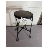 Antique parlor stool, wood and metal, 20 1/2' T