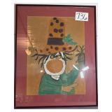 Vintage framed watercolor painting of whimsical