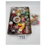 Box of Vintage Christmas ornaments, most handmade