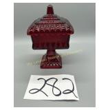 Jeannette Ruby Red square candy dish with lid