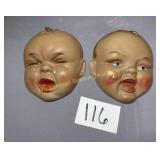 2 Chalkware Crying and Happy Baby