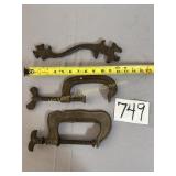2 metal Wood clamps, Antique Farm Implement tool